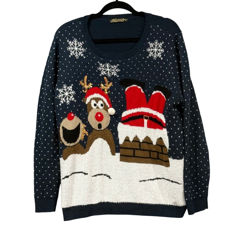 Absolutely Famous Christmas Reindeer Santa Snowflake Ugly Sweater Womens XL READ
